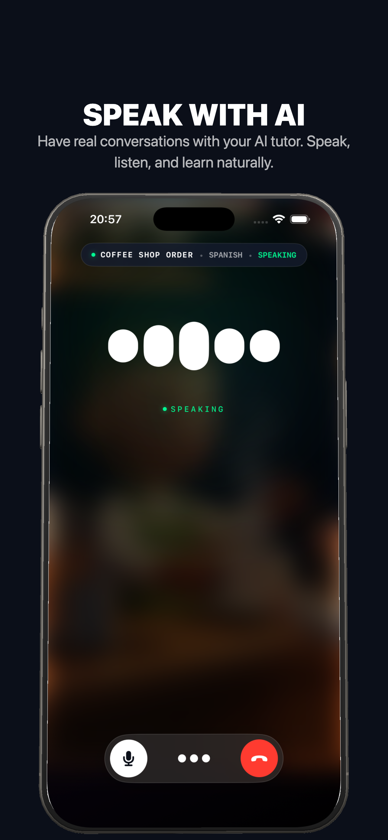 Nomino live AI conversation view showing active speaking session