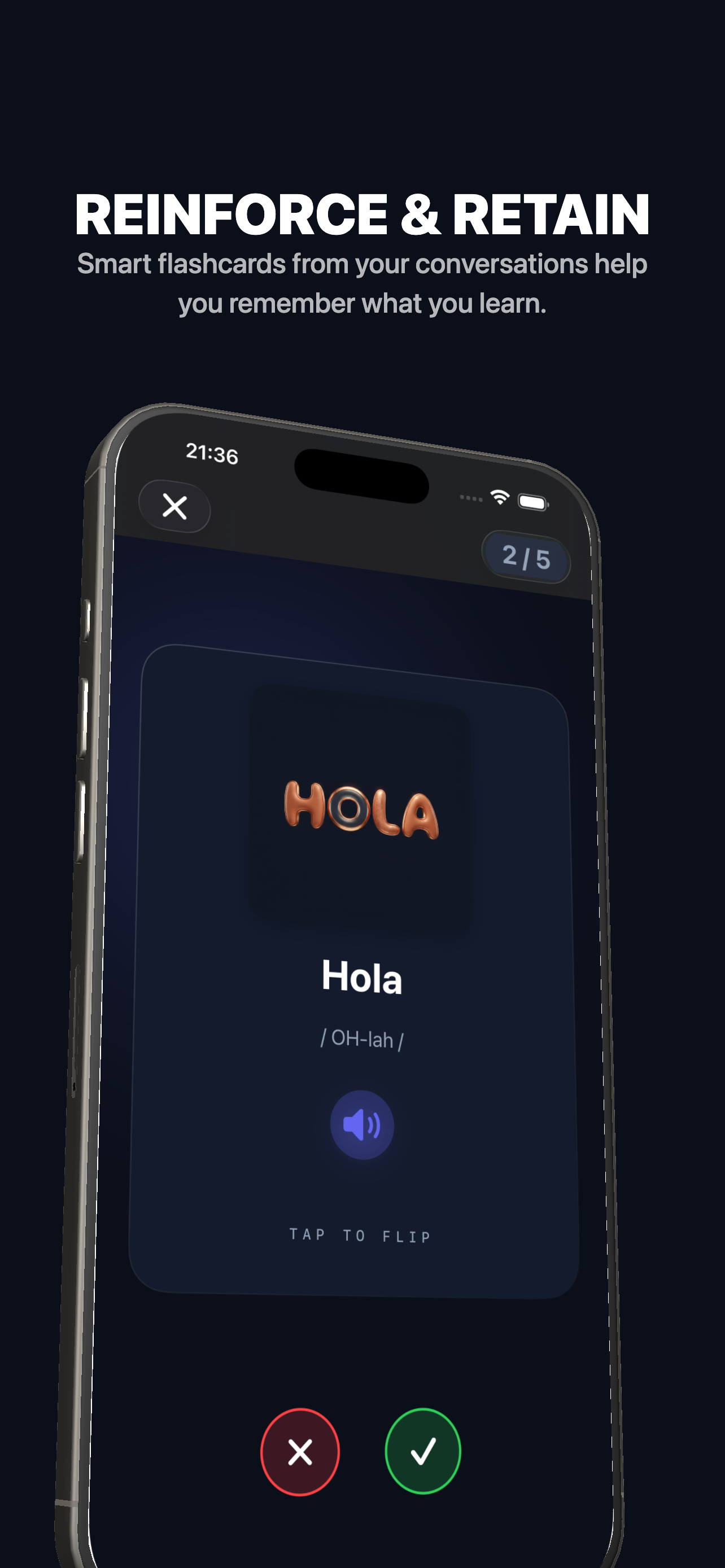 Nomino flashcard review screen showing vocabulary with pronunciation guide