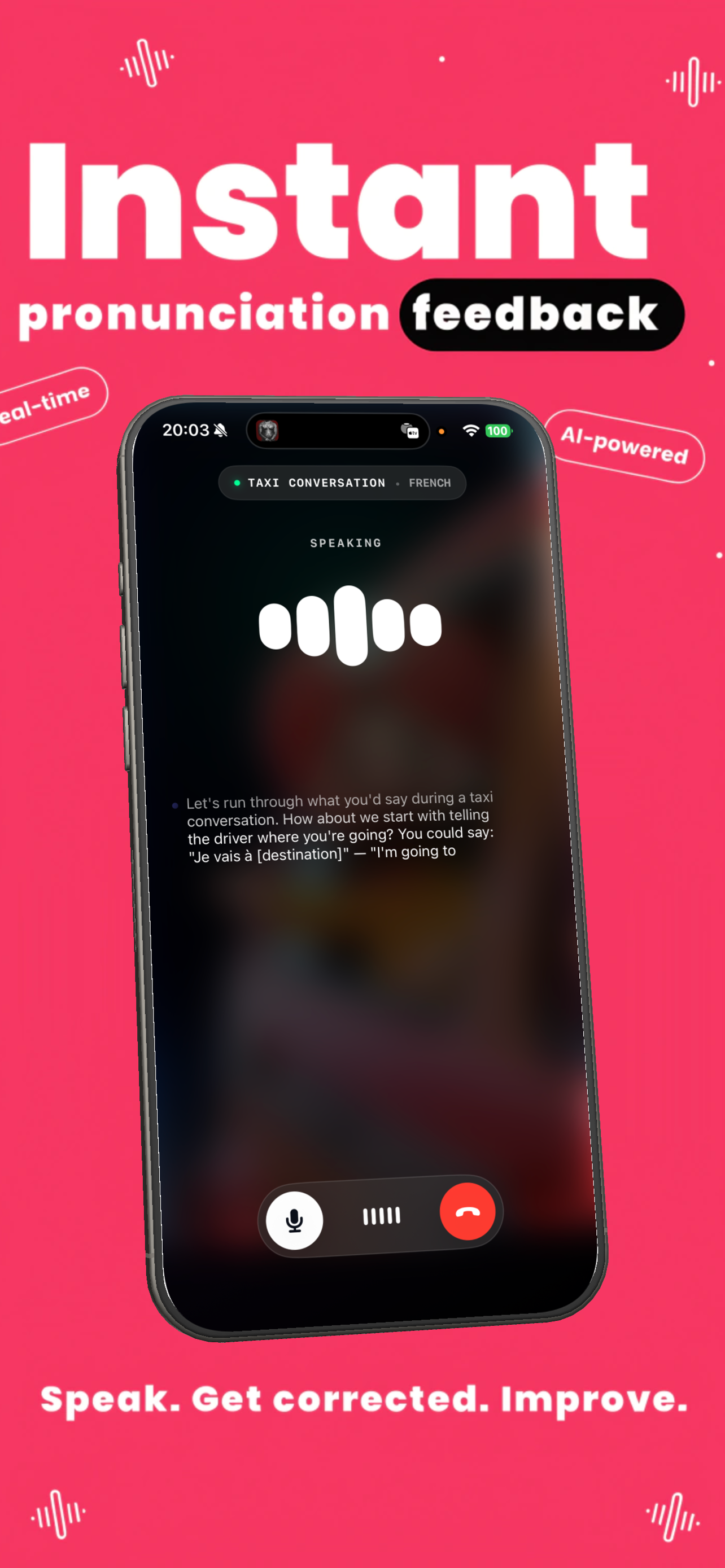 Nomino AI language tutor chat interface with real-time feedback