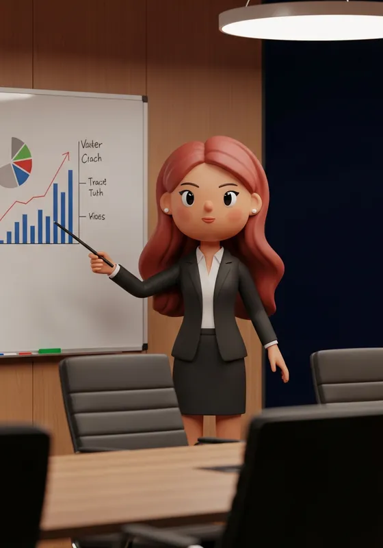 3D character presenting in a business meeting