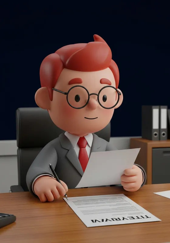 3D character of an interviewer reading a CV