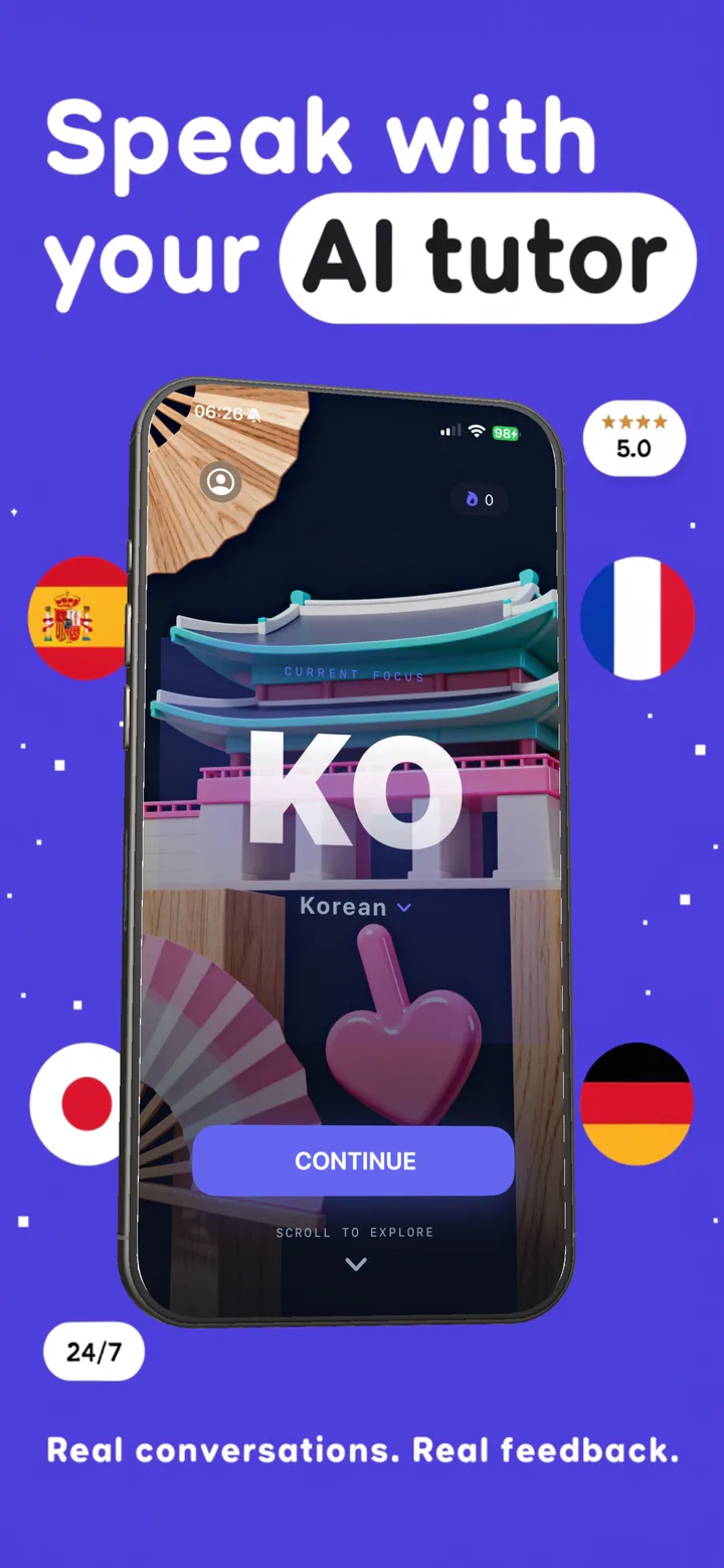 Nomino home screen: speak with your AI tutor